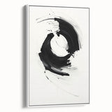 Framed minimalist abstract wall art featuring geometric shapes and soft white tones, showcasing a sleek side view, perfect for modern home decor.