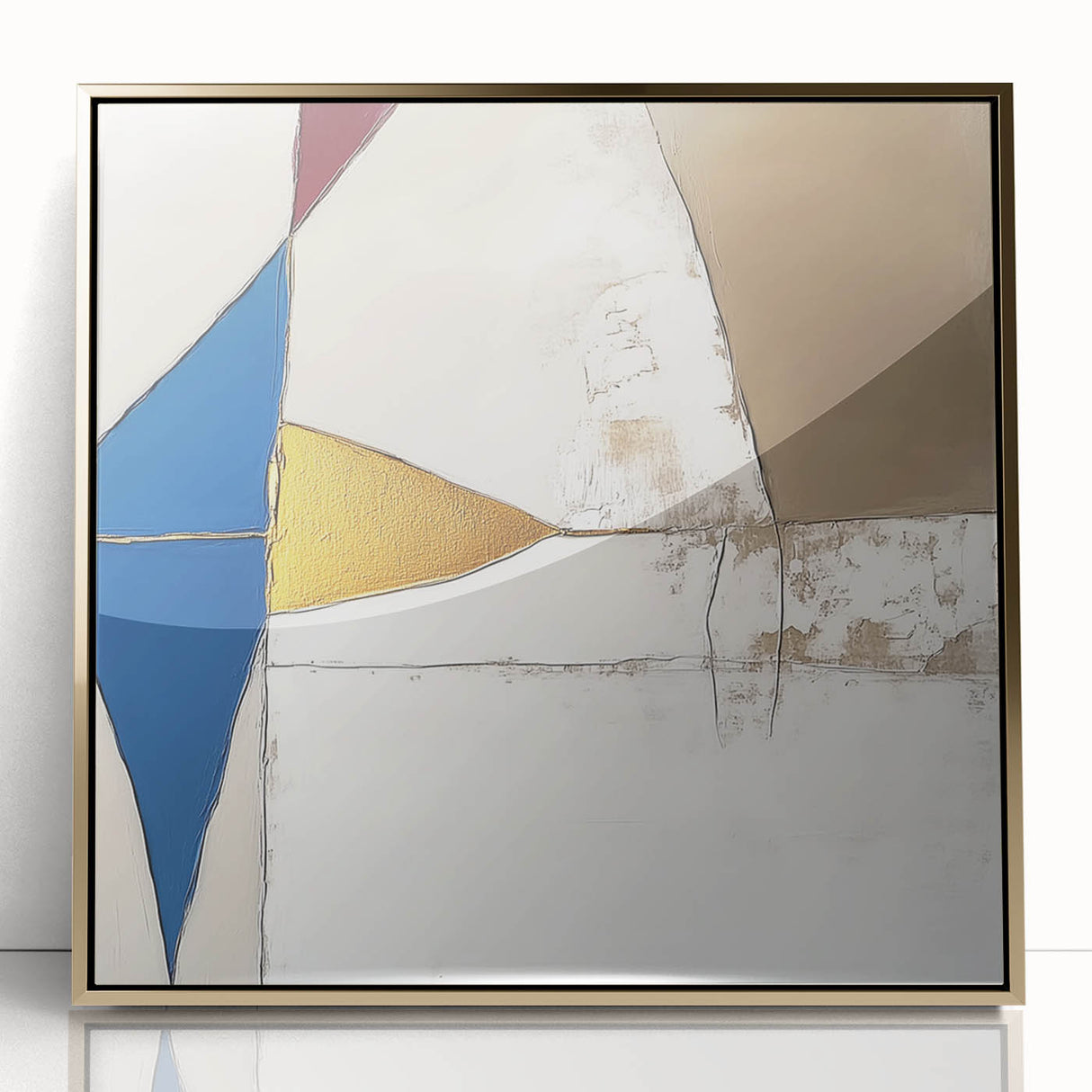 Modern Abstract Wall Art – Bold Geometric Canvas in Blue & Gold
