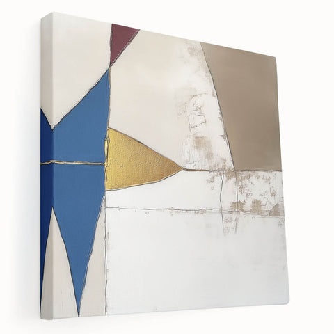 Modern Abstract Wall Art – Bold Geometric Canvas in Blue & Gold