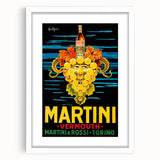 Abstract art print featuring swirling blue and green tones on a white framed canvas, ideal for dining room decor.