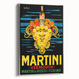 Framed canvas depicting vintage poster art of a colorful landscape, ideal for enhancing a dining room's decor.