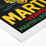 Art deco poster featuring a stylized cocktail, in vibrant red and orange tones on rolled canvas.