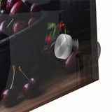 Large abstract wall art featuring an array of fruits in vibrant colors on acrylic glass, suitable for dining room decor.