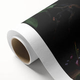 Art Deco poster featuring assorted fruits in bold colors on a rolled canvas, ideal for nursery wall art.