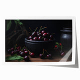Rolled print featuring an array of fruits in vibrant colors, perfect for dining room wall decor.