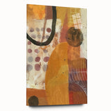 Large abstract wall art with mid-century modernist style in warm autumn hues on acrylic glass.