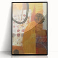 Large abstract wall art depicting autumnal colors in mid-century modernist style on a black framed acrylic.