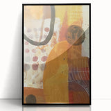 Large abstract wall art depicting autumnal colors in mid-century modernist style on a black framed acrylic.