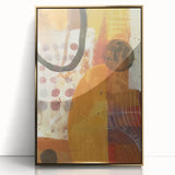 Large art print of a mid-century modernist autumn scene in warm gold tones, framed acrylic, ideal for modern art wall decor.