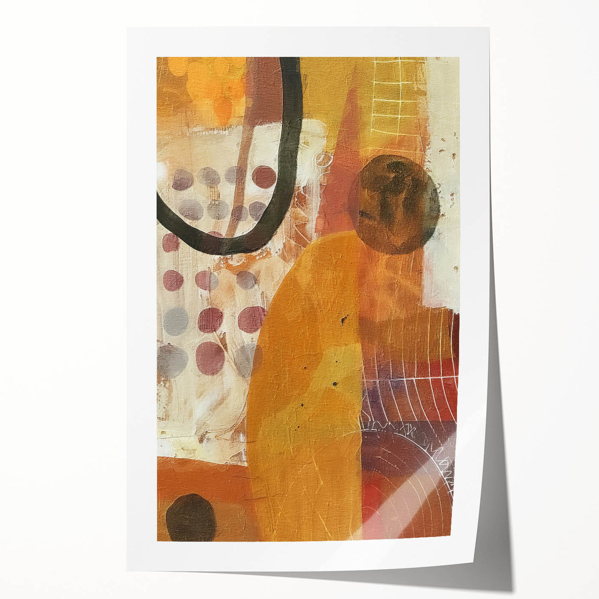 Extra large rolled print depicting autumnal floral scenes in warm orange and red tones.