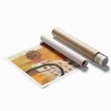 Large rolled canvas print featuring an autumnal floral design in warm orange and red tones.