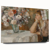 Abstract figurative acrylic artwork displayed in a glass frame, showcasing vibrant colors and pin details. Ideal for modern home decor or gallery settings.