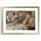 Abstract figurative frame with a mat in silver, showcasing a modern art design. The frame's sleek lines and reflective surface enhance the artwork's elegance, perfect for contemporary home décor.