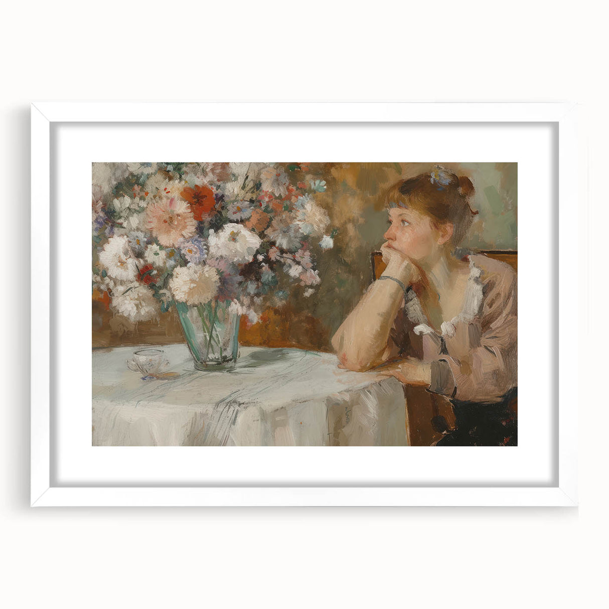 Abstract figurative frame with a white mat, showcasing an artistic design that blends modern aesthetics with classic framing, ideal for home decor enhancement.