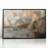 Abstract figurative artwork in a sleek black frame, showcasing vibrant colors and dynamic shapes, ideal for modern home decor and artistic expression.