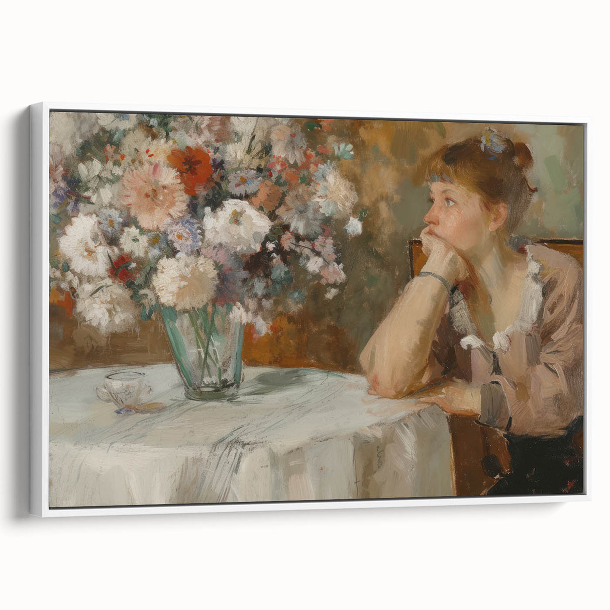 Framed abstract figurative canvas art showcasing a minimalist white design, viewed from the side, ideal for modern home decor. Perfect for enhancing contemporary spaces.