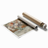 Abstract figurative art print showcasing vibrant colors and dynamic shapes, rolled and ready for display, highlighting modern artistic expression in home decor.