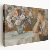 Abstract figurative stretched canvas artwork showcasing vibrant colors and dynamic shapes, viewed from the side to highlight its depth and texture, perfect for modern home decor.