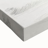 Close-up of a stretched canvas featuring vibrant abstract floral designs in shades of pink, blue, and green, showcasing intricate brush strokes and textures.