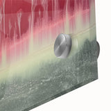 Close-up view of an abstract landscape artwork on acrylic glass, showcasing vibrant colors and fluid shapes, ideal for modern home decor and artistic displays.