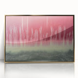 Abstract landscape artwork framed in gold acrylic, showcasing vibrant colors and flowing shapes, perfect for modern home decor accents.
