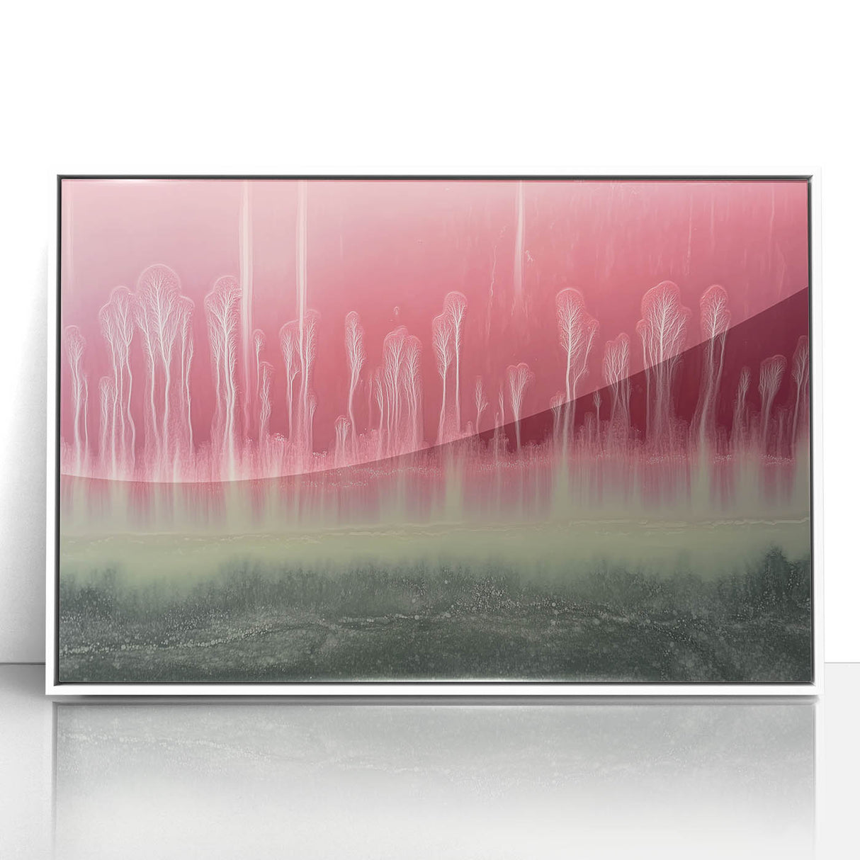 Framed acrylic artwork showcasing an abstract landscape design in soothing shades of blue and white, ideal for modern home decor and enhancing interior ambiance.