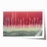 Abstract landscape art print featuring vibrant blue and green hues with textured details, showcasing a serene natural scene. Ideal for modern home decor, this rolled canvas print is elegantly packaged for effortless display.