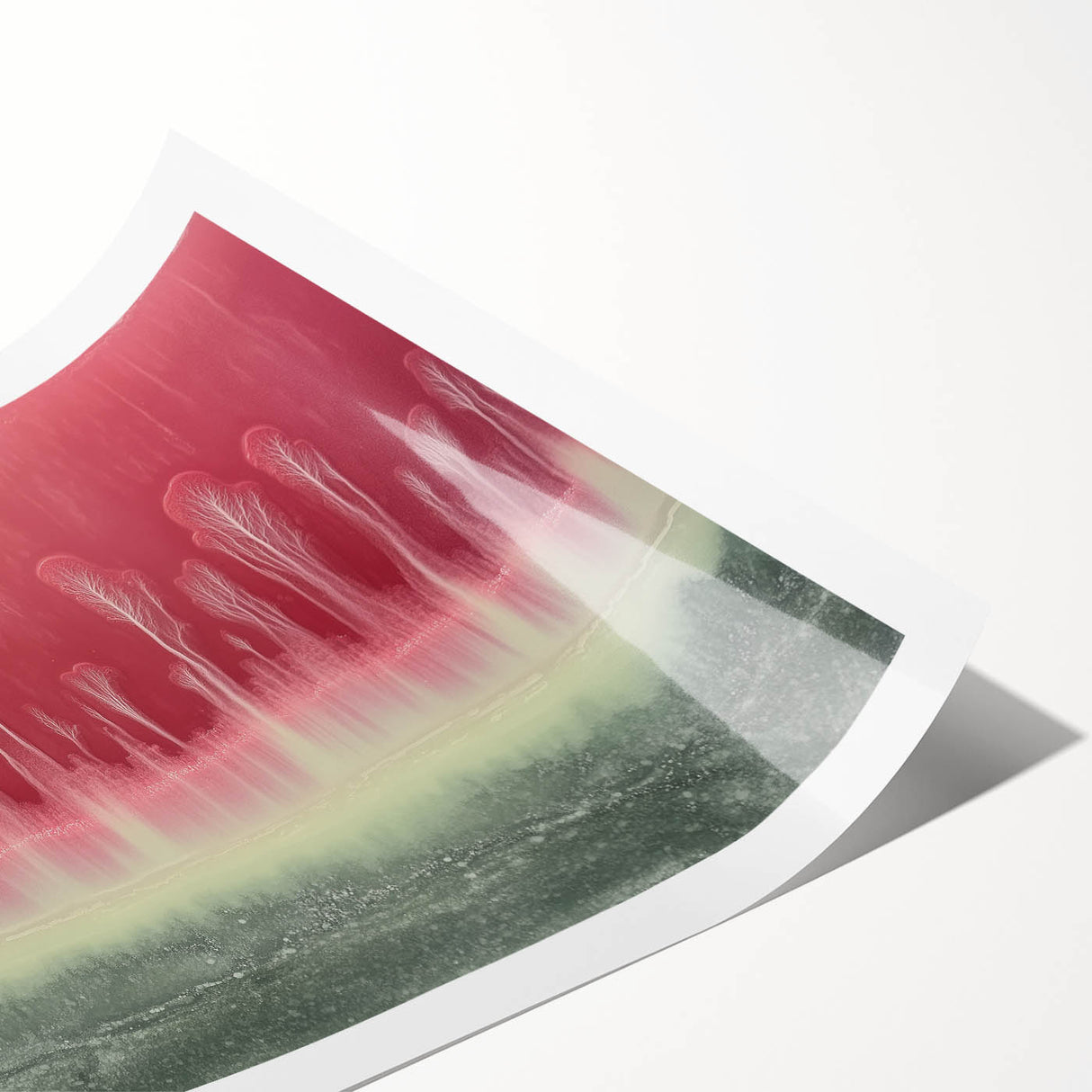 Abstract landscape rolled print showcasing vibrant hues of blue and orange, featuring a dynamic, textured design that evokes a sense of depth and movement, packaged securely in a cardboard tube for easy transport and display.