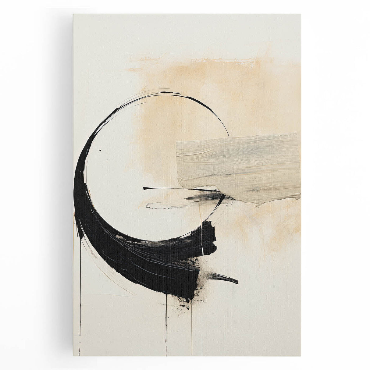 Abstract minimalist wall art on stretched canvas showcasing soft pastel colors with geometric shapes, ideal for modern home decor or office spaces.