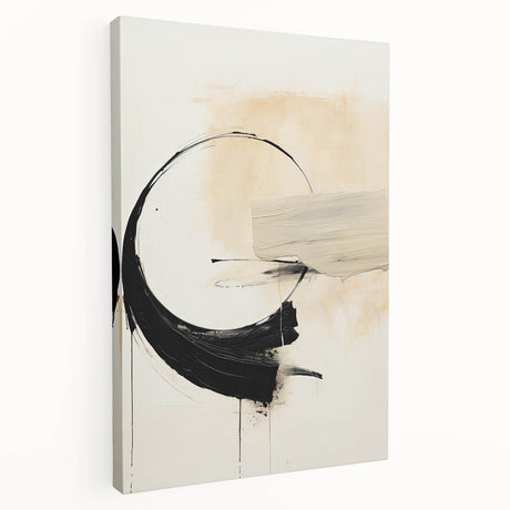 Abstract minimalist wall art on stretched canvas, showcasing soothing pastel colors and geometric shapes, ideal for modern home decor. Side view highlights depth and texture.