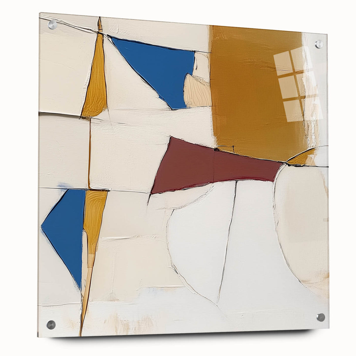 Colorful Abstract Wall Art – Geometric Canvas in Blue & Mustard