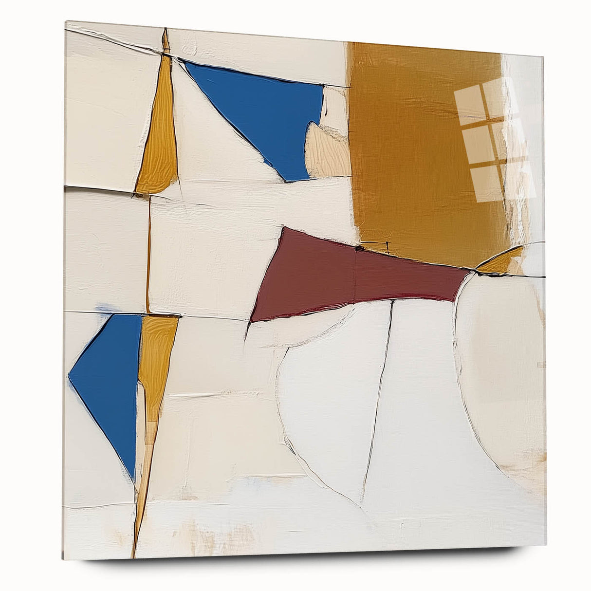 Colorful Abstract Wall Art – Geometric Canvas in Blue & Mustard