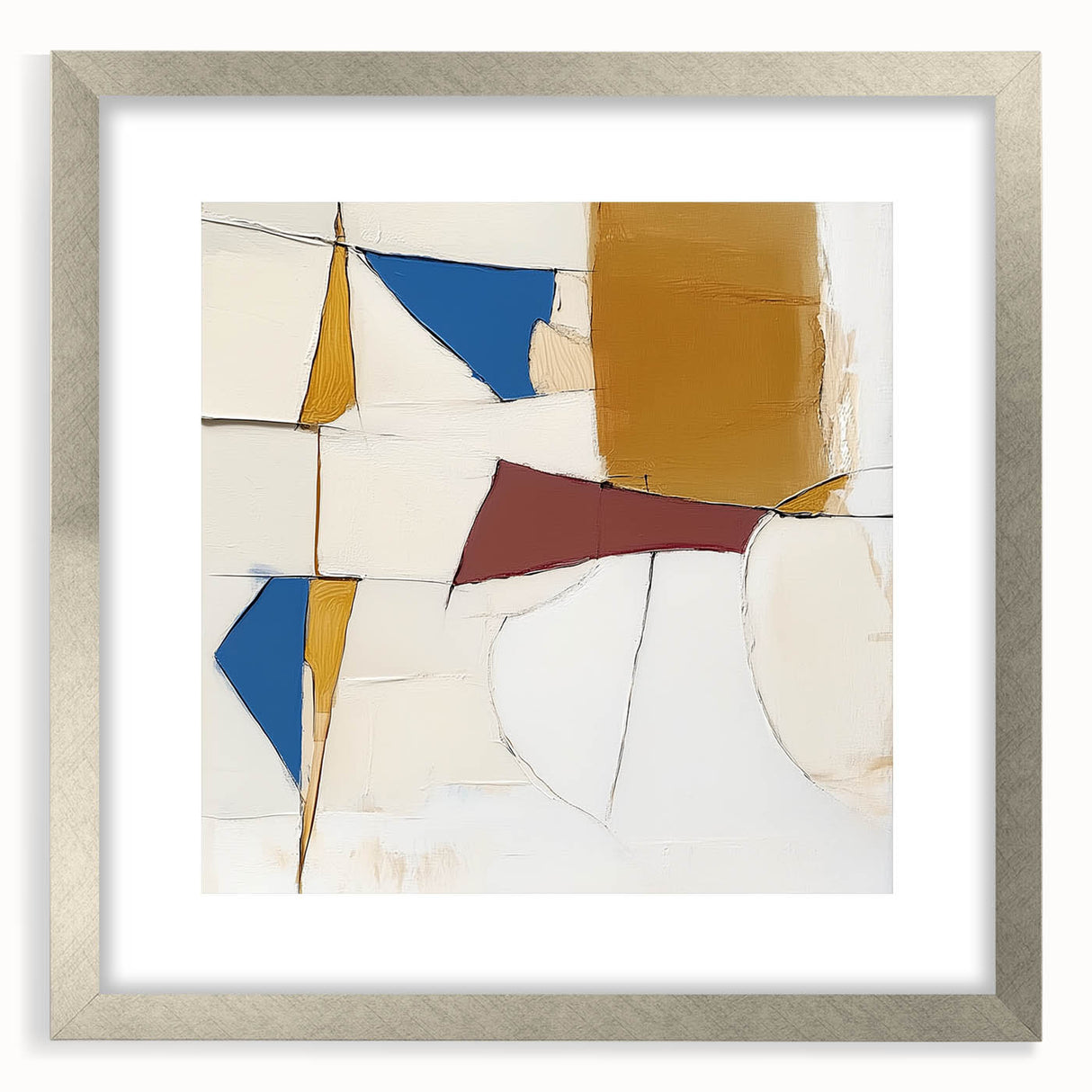 Colorful Abstract Wall Art – Geometric Canvas in Blue & Mustard