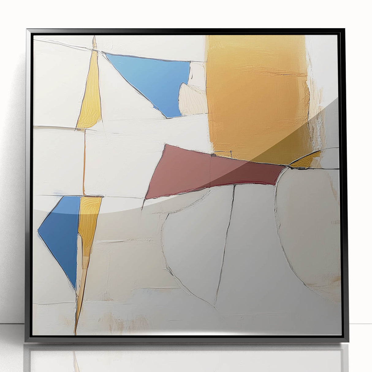 Colorful Abstract Wall Art – Geometric Canvas in Blue & Mustard