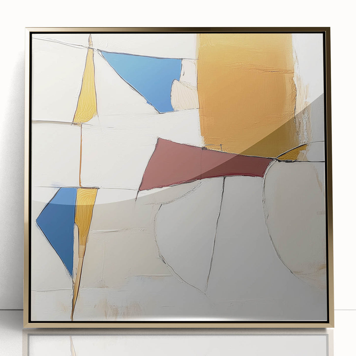 Colorful Abstract Wall Art – Geometric Canvas in Blue & Mustard
