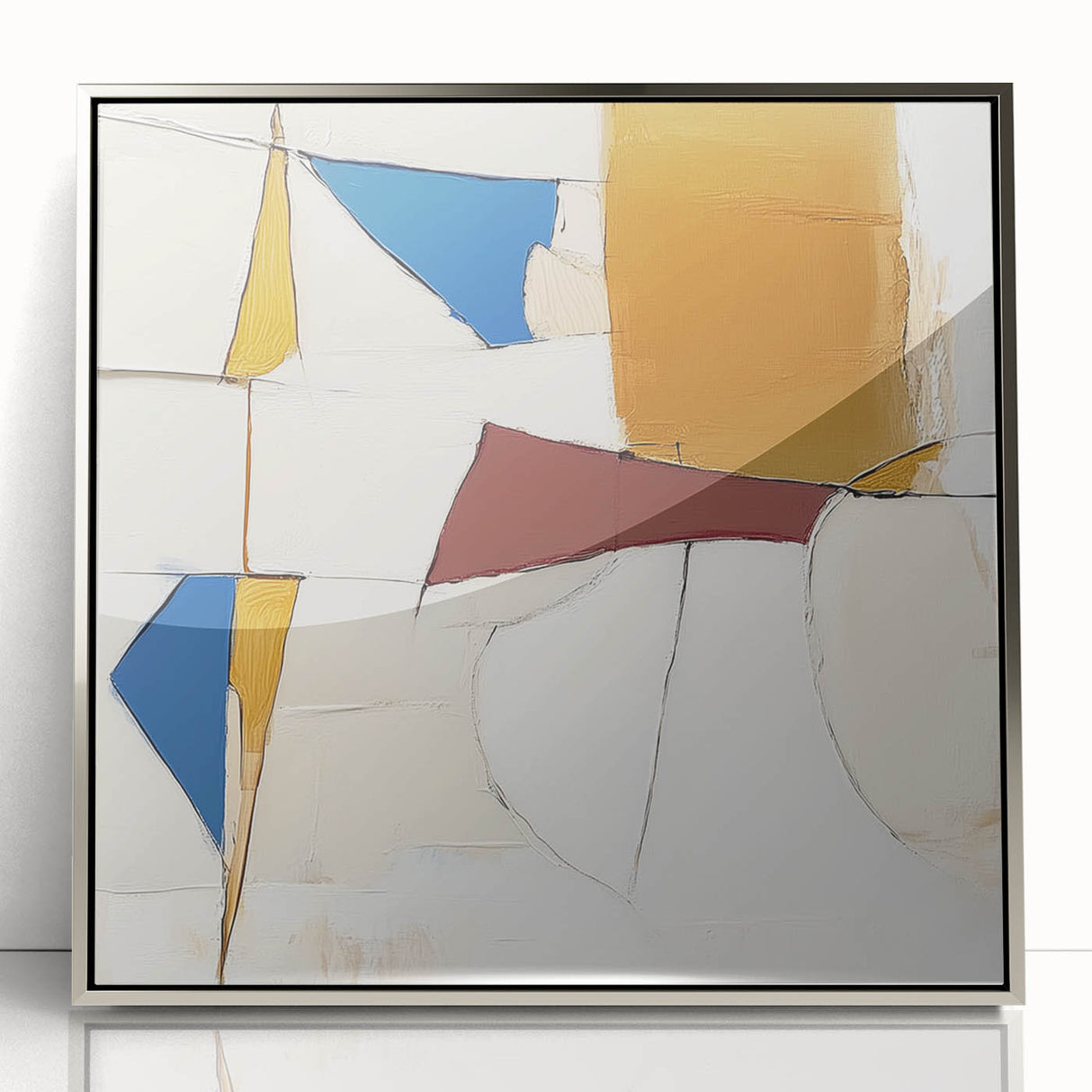 Colorful Abstract Wall Art – Geometric Canvas in Blue & Mustard