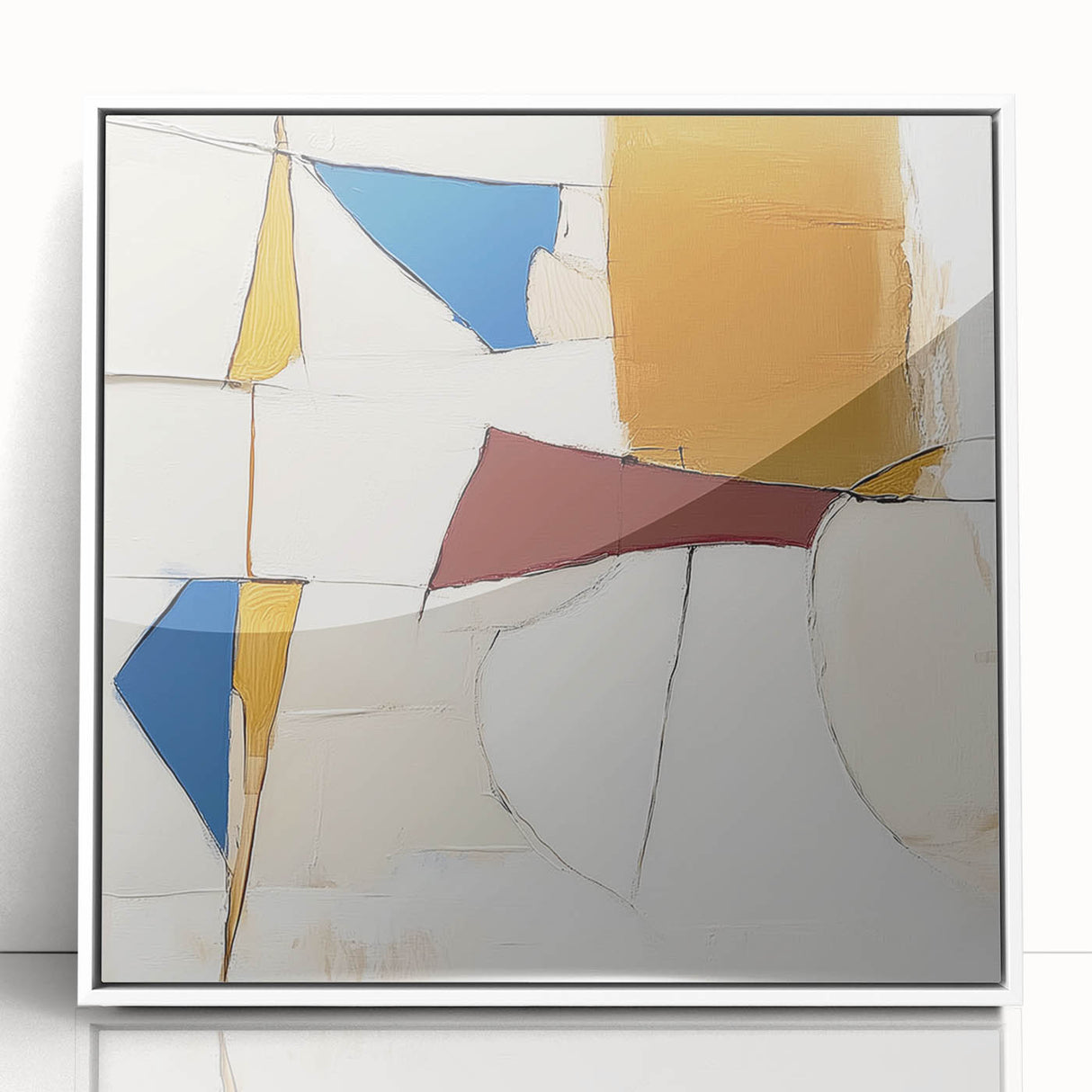 Colorful Abstract Wall Art – Geometric Canvas in Blue & Mustard