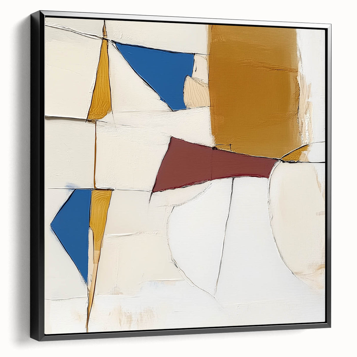 Colorful Abstract Wall Art – Geometric Canvas in Blue & Mustard