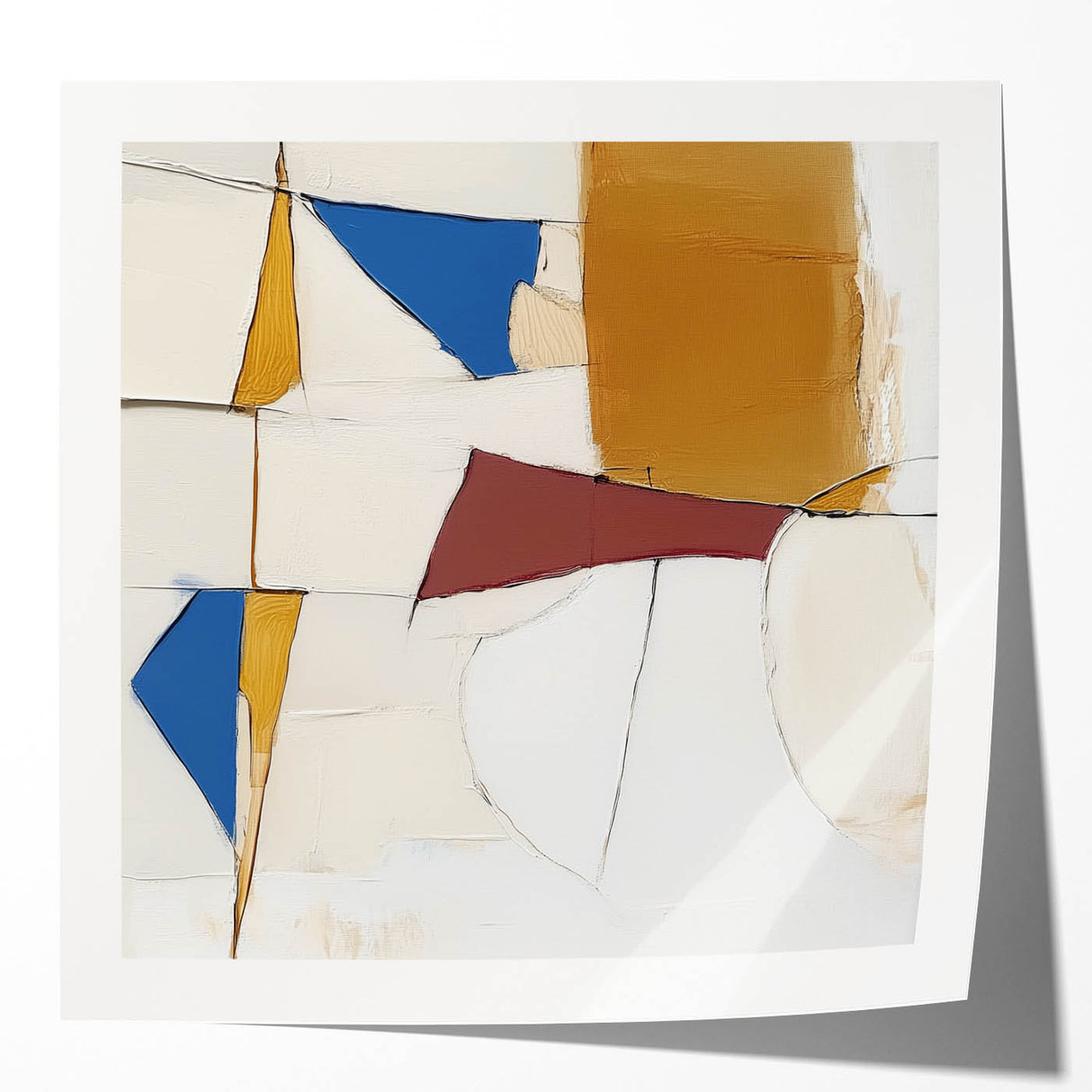 Colorful Abstract Wall Art – Geometric Canvas in Blue & Mustard