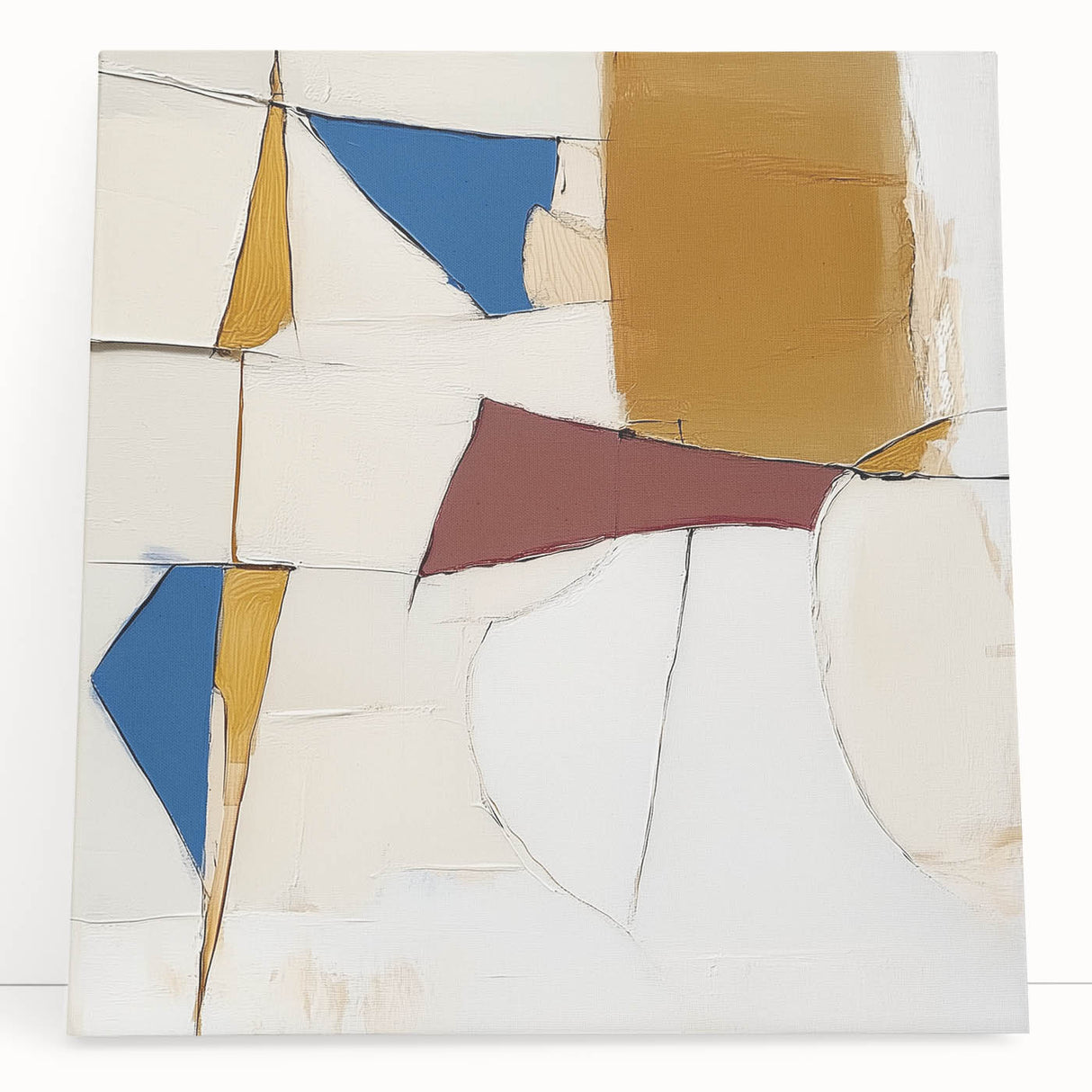 Colorful Abstract Wall Art – Geometric Canvas in Blue & Mustard
