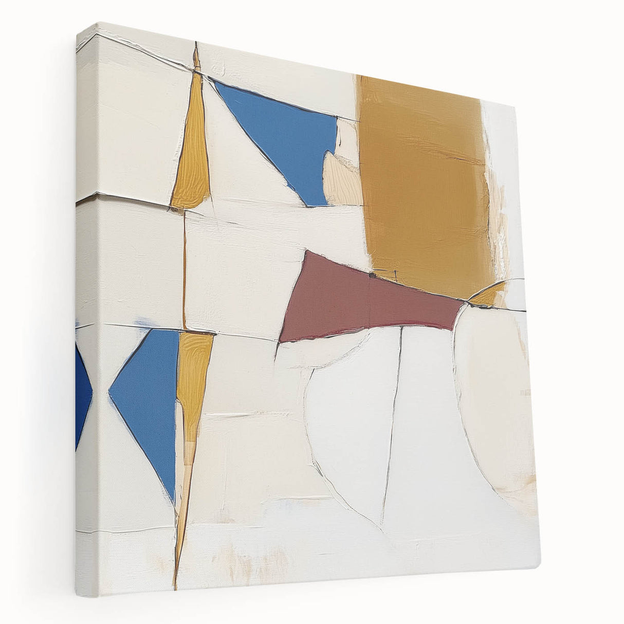 Colorful Abstract Wall Art – Geometric Canvas in Blue & Mustard