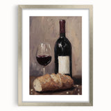 Abstract art print featuring swirling patterns in muted gray and blue, framed in silver.