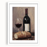 Textured abstract art print in white frame, featuring muted earth tones, ideal for bedroom ambiance.