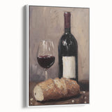 Landscape art painting of colorful, vintage-style food and drinks advertisement on black framed canvas.