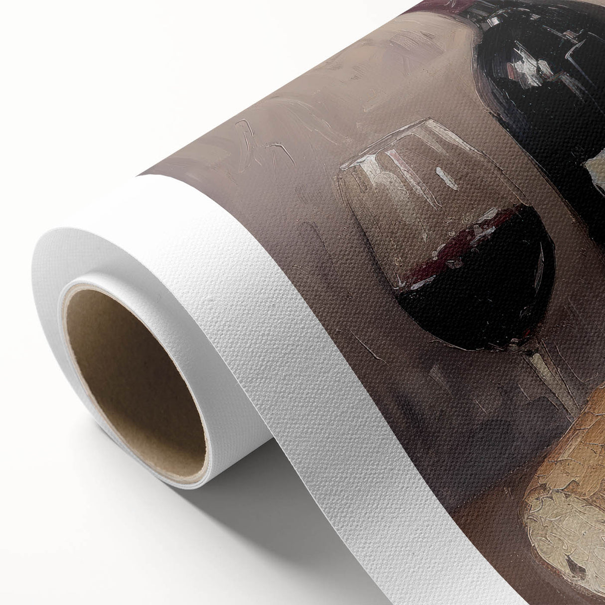 Art deco poster featuring stylized food and drinks illustrations on a rolled canvas, ideal for dining room wall art.