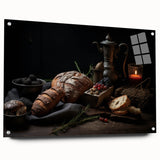 Large abstract wall art featuring an array of fruits in vibrant colors on acrylic glass, ideal for dining room decor.