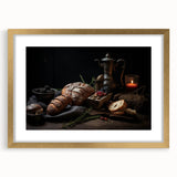 Extra large abstract art print featuring textured fruits in vivid colors on a gold-framed canvas.