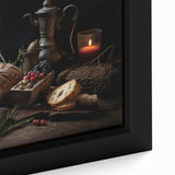 Extra large black wall art featuring colorful, textured fruits on a framed canvas, suitable for living room decor.