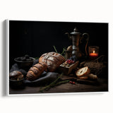 Vintage poster art of colorful fruits on a white framed canvas, ideal for extra large living room wall decor.