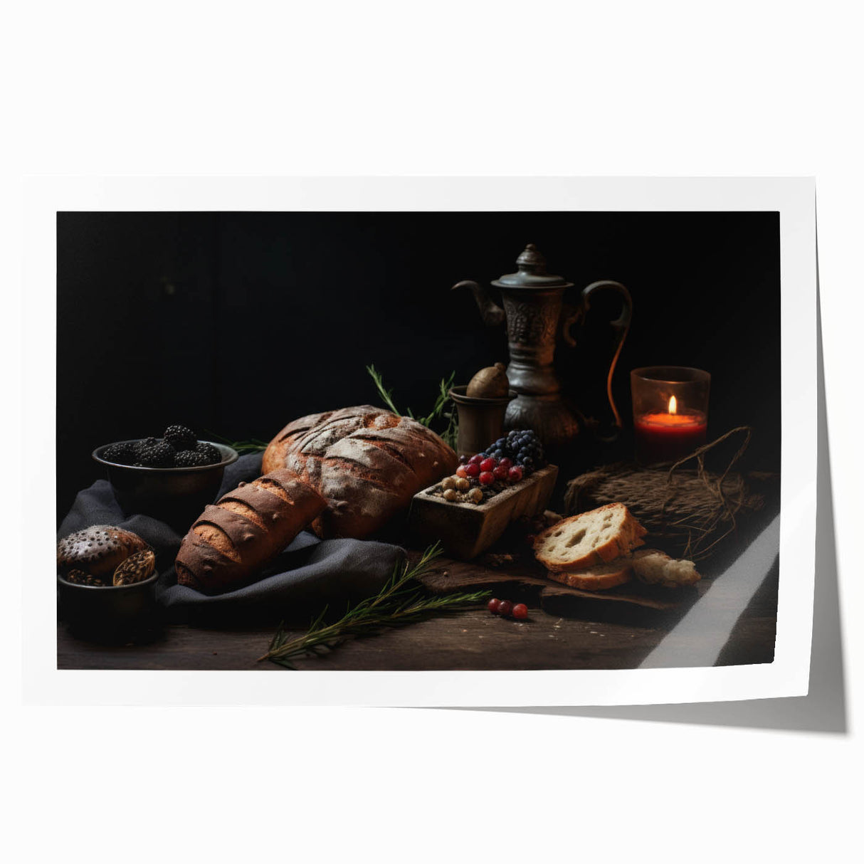 Rolled canvas print featuring an array of vibrant fruits, ideal for art wall dining room or kitchen decor.